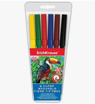 Фломастеры. 6 шт, 6 цв. Отстирываемые, яркие, на водной основе