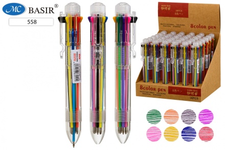 Авторучка 8-ми цветная: прозрачный корпус, 0,7 mm.