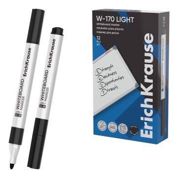 Маркер для досок ErichKrause W-170 Light, цвет чернил черный (в коробке по 12 шт.)