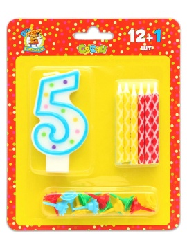 Свеча-цифра "5" + 12шт с узором и подставками