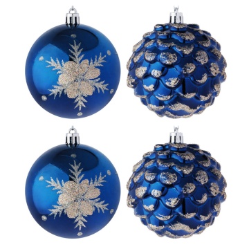 Набор елочных шаров 8 см, 4 шт., синий, пластик