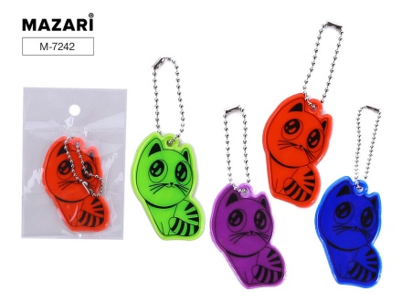 Брелок светоотражающий пластик осн. "Кот" ассорти