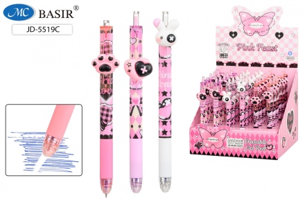 Авторучка со стираемыми чернилами гелевая : "PINK FEAST"; цветной с рисунком корпус 