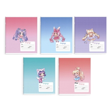 Тетрадь А5 12л кл. Феникс+ "Чиби", выб.УФ-лак, белизна 100%