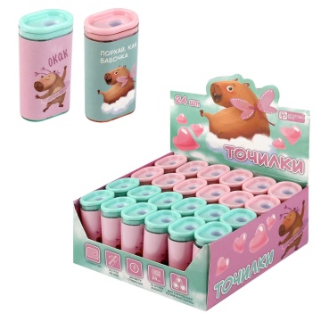 Точилка пласт. 1 отв. "Капибара-милашка" 2,8*1,9*4,9см, контейнер, ассорти