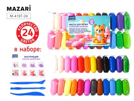 Пластилин супер легкий  24цв*12гр, 3 стека