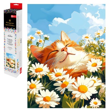 Мозаика алмазная по номерам на холсте (в рулоне) 30*40см "Кот и ромашки"