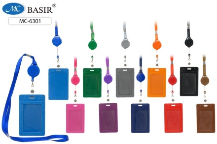 Бейджи для пропусков, проездных, кожзам, со шнурком и рулеткой-ретрактором. Два карманчика. 10,5*6,5см. 10 цветов