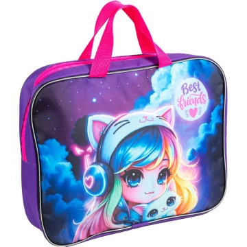 Папка А4 (350*270*70) с ручками, молния, ткань "Best Friends "