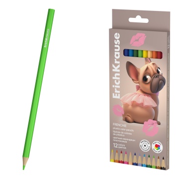 Цветные карандаши пластиковые ErichKrause Frenchie шестигранные 12 цветов (в коробке с европодвесом