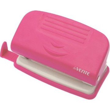 Дырокол deVENTE  10 лист, пластик, линейка, розовый НЕОН