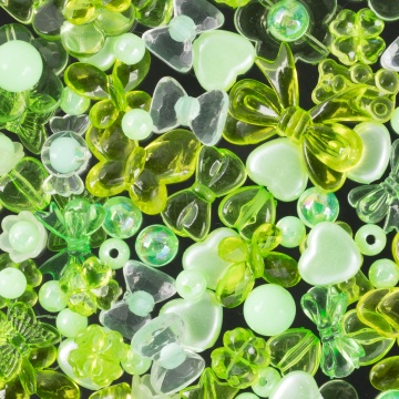 Бусины пласт. "Hobbius" "Ассорти" 50гр 06 зеленые/прозрачные