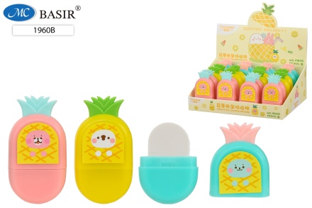 Ластик "АНАНАС". 6*3 см. В пластиковом цв.футляре. Ассорти