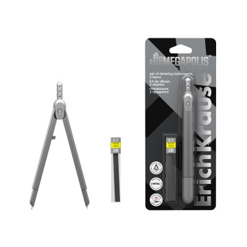 Готовальня ErichKrause Megapolis, (металлический циркуль и сменные грифели), блистер, серебряный