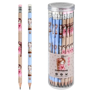 Карандаш ч/гр "Маленькие модницы" трехгранный, с ластиком, НВ