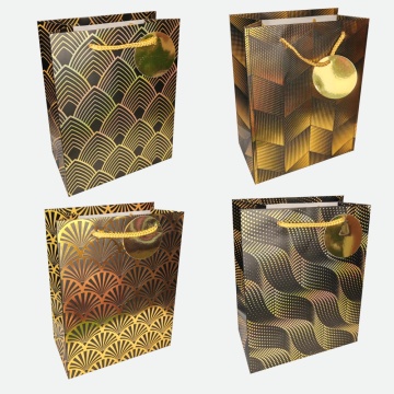 Пакет подар. бумажн. 18*23*10 см 210 гр/м2 Чёрное золото, 4 дизайна