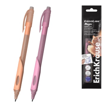 Набор из 2 ручек гелевых сo стираемыми чернилами ErichKrause ErgoLine Magic Stick&Grip Prima Cat 0.