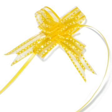 Бант подарочный затягивающийся 7см*18мм, с органзой, горошек ЖЁЛТЫЙ, 10 шт/уп