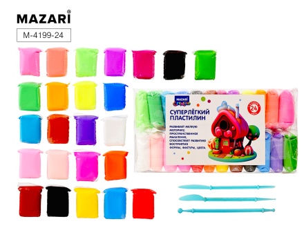 Пластилин супер легкий  24цв*13гр, 3 стека
