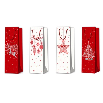 Пакет подар. бум. новогодн. (под бутылку) 36*12*9 см 210 гр/м2 "Звездочки" микс дизайнов