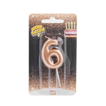 Свеча-цифра "6" Розовое золото, 4,5см.