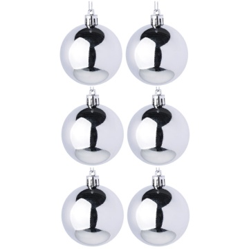Набор елочных шаров 6 см, 6 шт., серебро, пластик