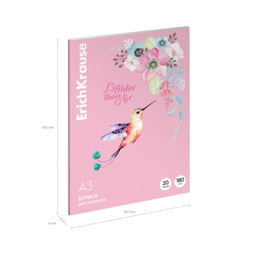 Бумага для акварели в картонной папке ErichKrause Колибри, А3, 20 листов