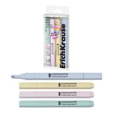 Набор из 4 текстмаркеров ErichKrause Visioline V-17 Light Milky, цвет чернил ассорти (в пэт-боксе)
