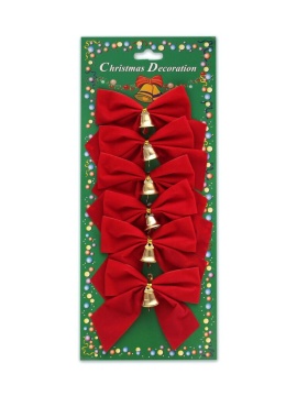 Набор ёлочных бантов  6шт, 8см "С Новым Годом" красный, текстиль