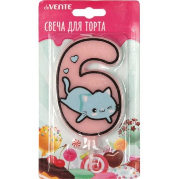 Свеча-цифра "6" Котик  9см