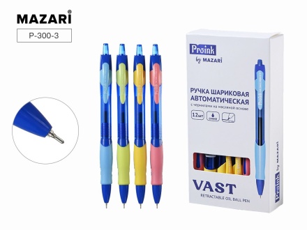 Ручка шар. MAZARI автомат "Vast" синяя, масл.осн., игольч.након., 0,7мм, смен.стерж. 113мм*