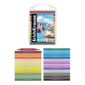 Цветные маркеры акриловые ErichKrause Art Spirit двусторонние 24 цвета (в пластиковом боксе с европо