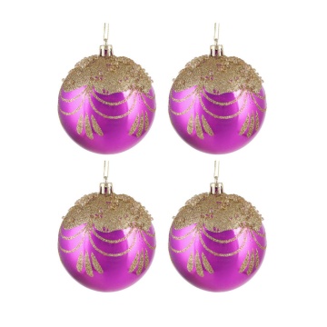 Набор елочных шаров 8 см, 4 шт., маджента с золотом, пластик