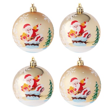 Набор елочных шаров 8 см, 4 шт. "Дед мороз" золото, пластик