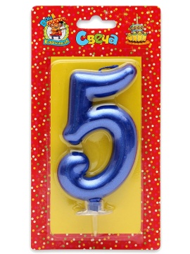 Свеча-цифра "5" Синий металлик"