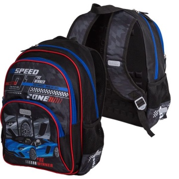 Рюкзак школьный 38*27*17см Attomex. Basic. Speed Zone" полиэстер,1 отд на молн,4 карм,светоотр.