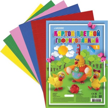 Картон цв. А4  5цв. 5л. гофрированный, одностор., пл. 180 гр/м2
