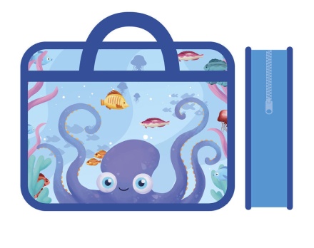 Папка А4 (330*260*120) с ручками, молния, пластик "Осьминог"