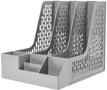 Лоток д\бумаг верт. 3-х секционный Deli 25*32*27см серый, подставка под канц, пластик