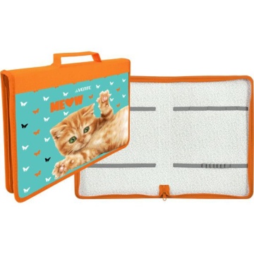 Папка д/труда А4 (337*230*30) 1отд. молния вокруг, ткань/ламинат "Meow"