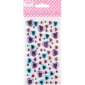 Стразы клеевые "Сердечки микс 3" 8*16см, ассорти