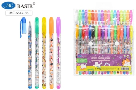 Набор гелевых ручек: "КОТЫ"; ароматизированные, 12 с блёстками, 12 неоновых, 12 пастельных; прозрачный пластиковый корпус с рисунком, цветной колпачок .в цвет чернил., упаковка с европодвесом, 36 цветов.