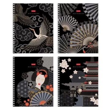 Тетрадь А5 96л ЛИН. гребень Hatber "Символы Азии" перф., мат.лам., 3Dфольга, 3Dлак, 4диз.в спайке