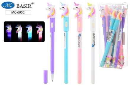 Ручка шариковая "Единорог" синяя, фонарик