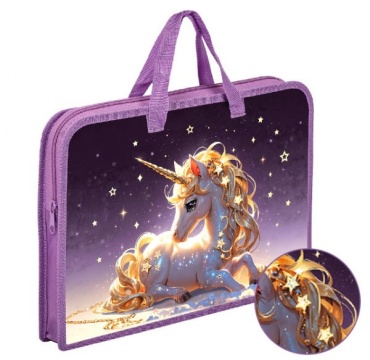 Папка для тетрадей. А4. Пластиковая, с ручками. Фольга. ЗОЛОТОЙ ЕДИНОРОГ