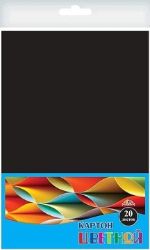 Картон цв. А4  1цв. 20л. Чёрный, поделочный, немелов., пл. 200 гр/м2, в ПЭТ-пакете