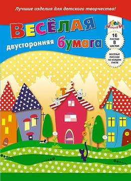 Бумага цв. А4 8цв. 16л. немелов., офсет, двустор.с рисунком, пл. 50 гр/м2 "Разноцветные домики", на