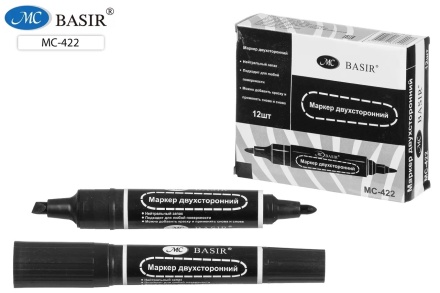 Маркер 2-х сторонний. Перманентный. (Скошен.наконечник 5 мм, пулевидный наконеч. 2 мм). Чёрный