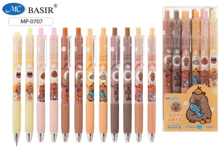 Ручка гелевая автоматич. "КАПИБАРА"; цв.корпус с рисунком ассорти, 0,5 mm. Синяя