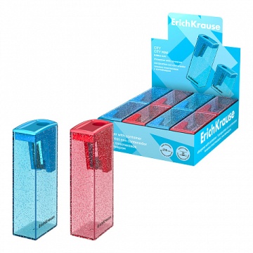 Точилка пластиковая ErichKrause City, Bubble Gum, с контейнером, ассорти (в коробке-дисплее по 16 шт
